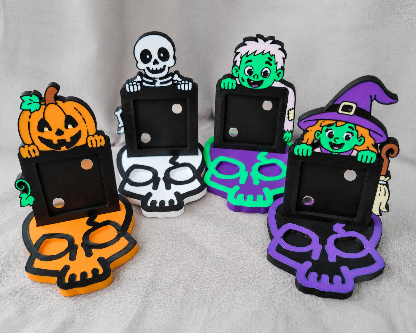 Halloween 50mm Magnet Frame STL Files – Skeleton, Witch, Zombie & Jack-o’-Lantern | Commercial Licence