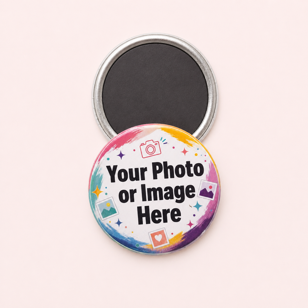Personalised Round Photo Magnet, Keyring, Badge, Mirror or Bottle Opener.