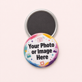 Personalised Round Photo Magnet, Keyring, Badge, Mirror or Bottle Opener.