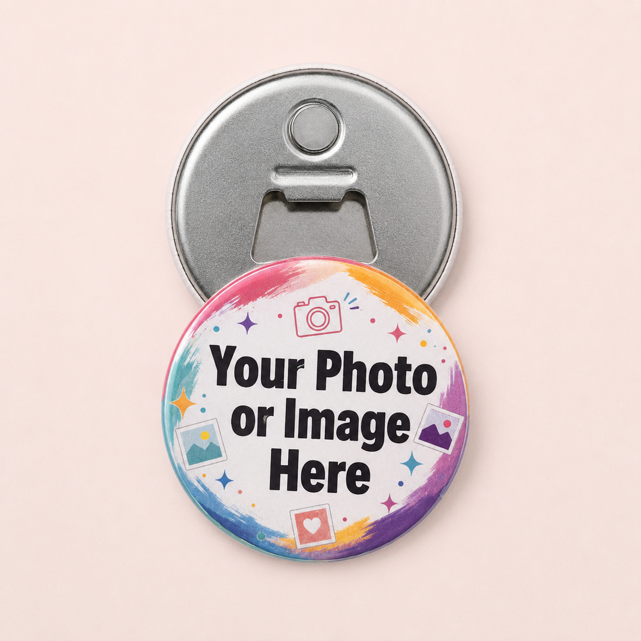 Personalised Round Photo Magnet, Keyring, Badge, Mirror or Bottle Opener.